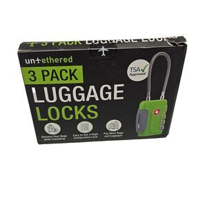 Untethered TSA Approved Luggage Locks 3 Pack Lime Green 3-Digit Combination New